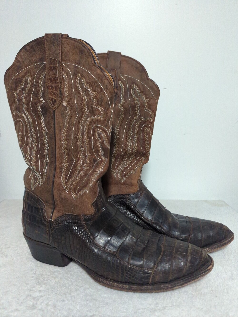 JB Dillon Caiman Alligator Pull On Western Boots Size 12 D Black Brown